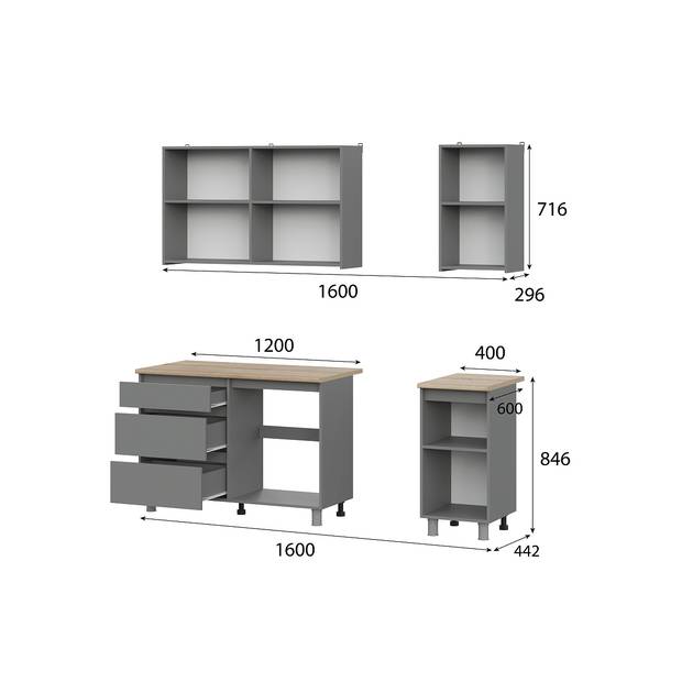 Кухонный гарнитур Денвер 1,6м Графит серый/Дуб Сонома - фото