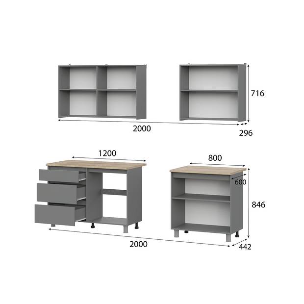 Кухонный гарнитур Денвер 2,0м Графит серый/Дуб Сонома - фото