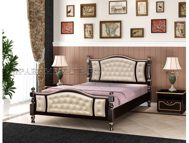 Кровать "Жасмин" с элементами экокожи (Орех темный) (Светлая экокожа)
