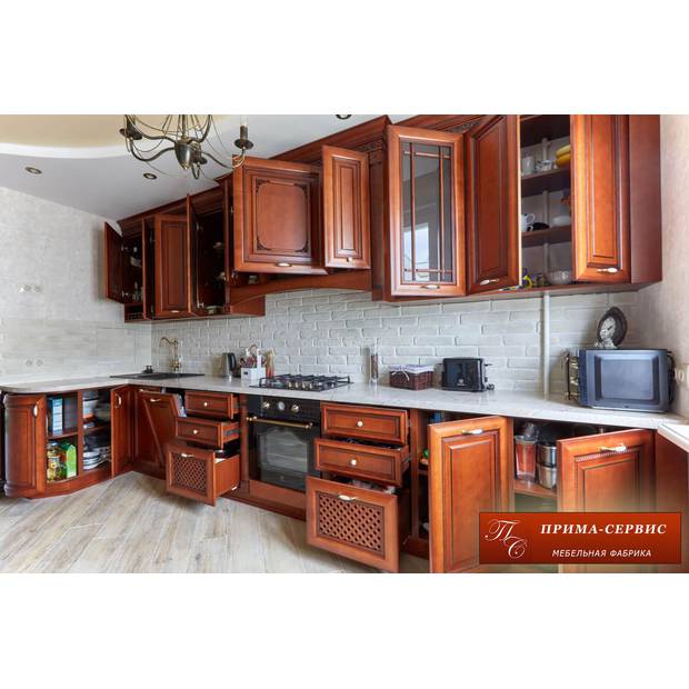 Кухня угловая Мадейра из массива ясеня коричневый - фото